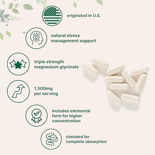 Triple Strength Magnesium Glycinat 1.500 mg pro Portion, 240 Kapseln | 500 mg pro Kapsel | Leicht absorbierbares cheliertes Magnesium + elementare Form | Unterstützt gesunde Muskeln, Knochen & Stimmung | Nicht-GMO