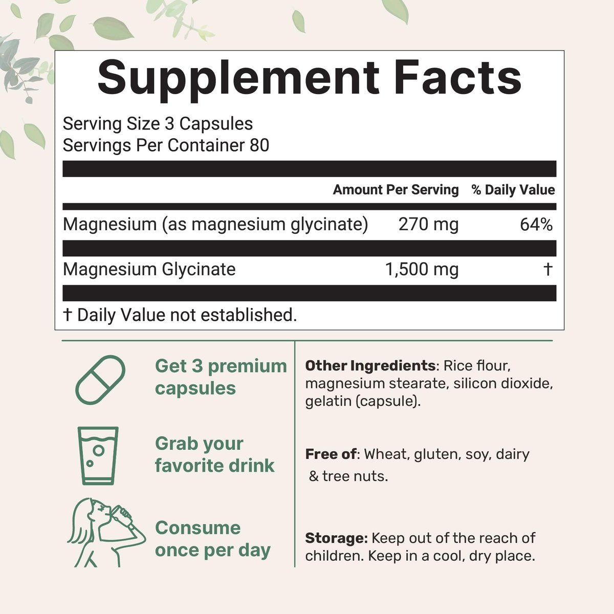Triple Strength Magnesium Glycinat 1.500 mg pro Portion, 240 Kapseln | 500 mg pro Kapsel | Leicht absorbierbares cheliertes Magnesium + elementare Form | Unterstützt gesunde Muskeln, Knochen & Stimmung | Nicht-GMO