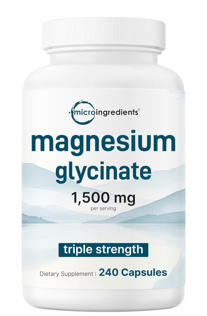 Triple Strength Magnesium Glycinat 1.500 mg pro Portion, 240 Kapseln | 500 mg pro Kapsel | Leicht absorbierbares cheliertes Magnesium + elementare Form | Unterstützt gesunde Muskeln, Knochen & Stimmung | Nicht-GMO