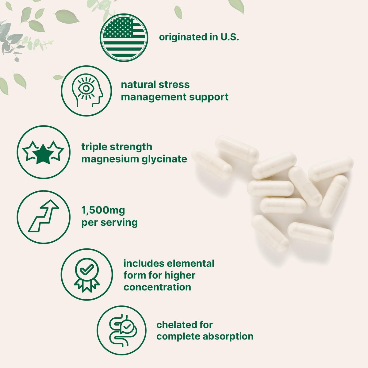 Triple Strength Magnesium Glycinat 1.500 mg pro Portion, 240 Kapseln | 500 mg pro Kapsel | Leicht absorbierbares cheliertes Magnesium + elementare Form | Unterstützt gesunde Muskeln, Knochen & Stimmung | Nicht-GMO
