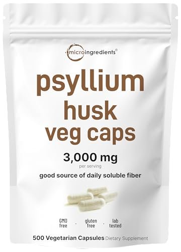 Micro Ingredients Psyllium Husk Kapseln 3000mg, 500 vegane Kapseln | Löslicher Ballaststoff für Frauen & Männer | Natürliche Präbiotika & Probiotika für Darm- und Verdauungsgesundheit | Non-GMO