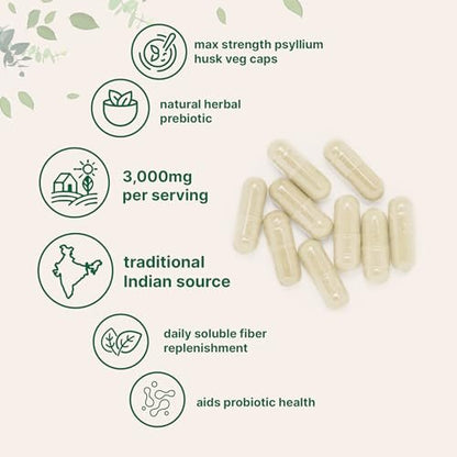 Micro Ingredients Psyllium Husk Kapseln 3000mg, 500 vegane Kapseln | Löslicher Ballaststoff für Frauen & Männer | Natürliche Präbiotika & Probiotika für Darm- und Verdauungsgesundheit | Non-GMO