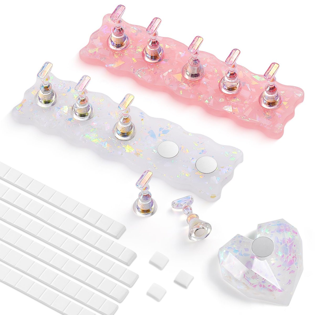 Etercycle Nagelständer, 2er-Set Nagelhalter zum Bemalen von Nägeln, Magnetisches Press-On-Nagel-Kit, Nageltechniker Must-Haves, Übungs-Acryl-Nagelkunst-Werkzeuge für Heim-DIY und Salon, Nagelausstellung mit 96 Klebepunkten