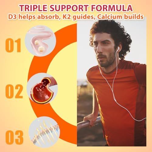Biobor Vitamin D3 K2 Gummies mit Calcium, 2000 IE D3 & 200 µg K2 (MK-7) & 200 mg Calcium, ohne Zuckerzusatz, unterstützt gesunde Knochen & Immunsystem, glutenfrei, GMO-frei, gelber Pfirsich, 60 Stück