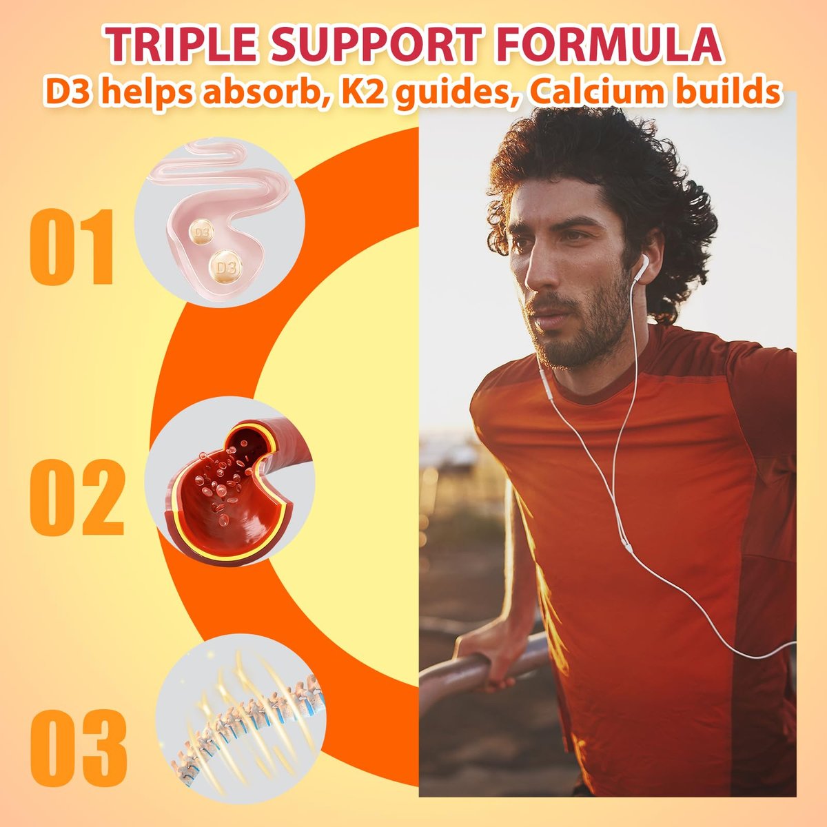 Biobor Vitamin D3 K2 Gummies mit Calcium, 2000 IE D3 & 200 µg K2 (MK-7) & 200 mg Calcium, ohne Zuckerzusatz, unterstützt gesunde Knochen & Immunsystem, glutenfrei, GMO-frei, gelber Pfirsich, 60 Stück