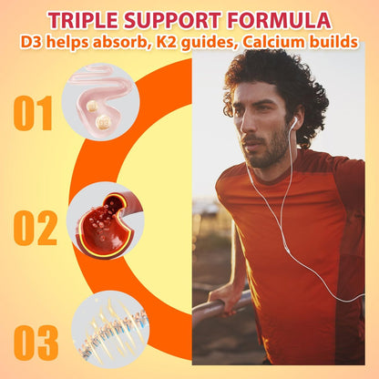 Biobor Vitamin D3 K2 Gummies mit Calcium, 2000 IE D3 & 200 µg K2 (MK-7) & 200 mg Calcium, ohne Zuckerzusatz, unterstützt gesunde Knochen & Immunsystem, glutenfrei, GMO-frei, gelber Pfirsich, 60 Stück
