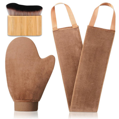 3-in-1 Selbstbräunungs-Handschuhe Set - Bräunungsapplikator, Pinsel und Rückenapplikator für streifenfreies, natürliches Bräunen