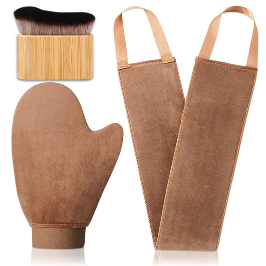 3-in-1 Selbstbräunungs-Handschuhe Set - Bräunungsapplikator, Pinsel und Rückenapplikator für streifenfreies, natürliches Bräunen