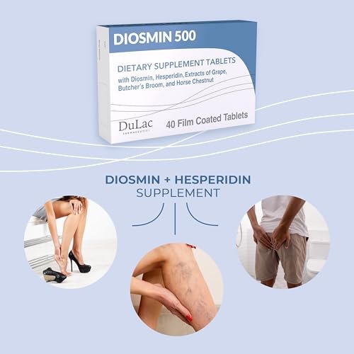 Dulac Diosmin 500 – Mikronisiertes Diosmin-Hesperidin Nahrungsergänzungsmittel mit 1000 mg pro Portion, Rosskastanienextrakt, Mäusedorn & Rotem Traubenextrakt – Unterstützung der Beinvenen, 40 Tabletten, Hergestellt in Italien
