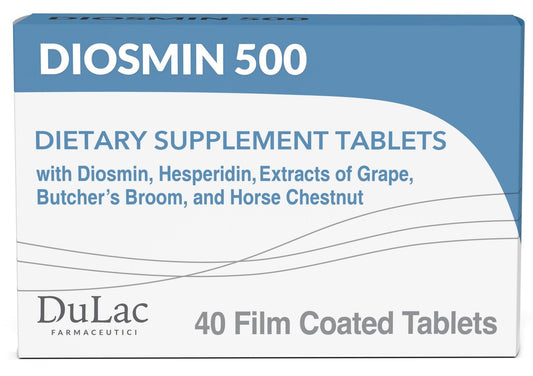 Dulac Diosmin 500 – Mikronisiertes Diosmin-Hesperidin Nahrungsergänzungsmittel mit 1000 mg pro Portion, Rosskastanienextrakt, Mäusedorn & Rotem Traubenextrakt – Unterstützung der Beinvenen, 40 Tabletten, Hergestellt in Italien