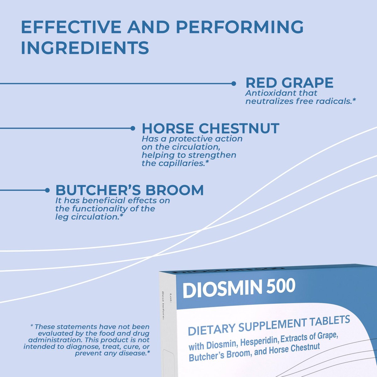 Dulac Diosmin 500 – Mikronisiertes Diosmin-Hesperidin Nahrungsergänzungsmittel mit 1000 mg pro Portion, Rosskastanienextrakt, Mäusedorn & Rotem Traubenextrakt – Unterstützung der Beinvenen, 40 Tabletten, Hergestellt in Italien