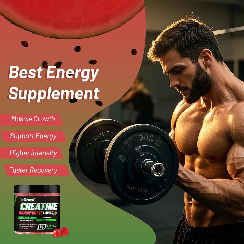 inGreens Creatine Monohydrate Gummis 6g für Männer & Frauen – Zuckerfreie Kreatin-Kaulösungen mit Betain, Alpha GPC, Vitamin B6 & B12, natürlicher Beerengeschmack, glutenfrei, 120 Stück