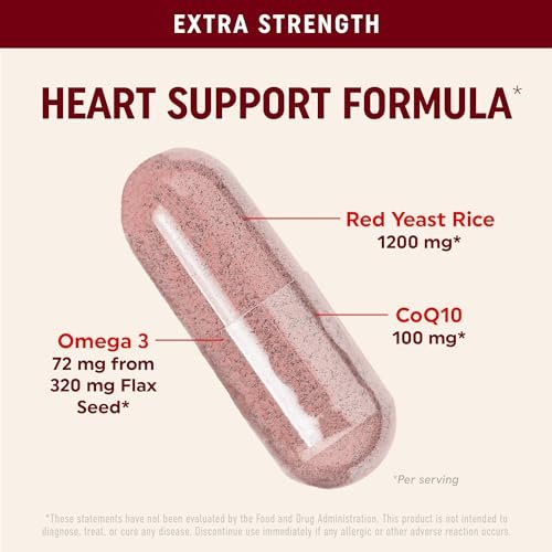 Roter Reis mit CoQ10 + Omega 3 für gesunden Cholesterinspiegel | 1200 mg | Herzgesundheit | Nicht-GVO, glutenfrei | 90 Kapseln