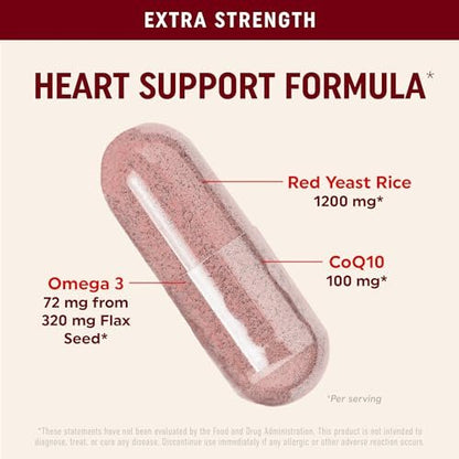 Roter Reis mit CoQ10 + Omega 3 für gesunden Cholesterinspiegel | 1200 mg | Herzgesundheit | Nicht-GVO, glutenfrei | 90 Kapseln
