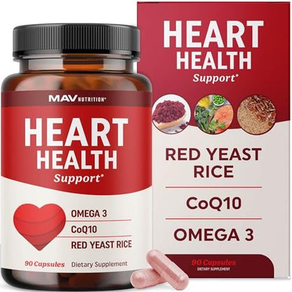 Roter Reis mit CoQ10 + Omega 3 für gesunden Cholesterinspiegel | 1200 mg | Herzgesundheit | Nicht-GVO, glutenfrei | 90 Kapseln