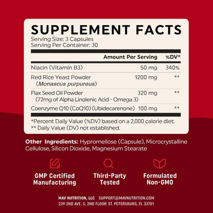 Roter Reis mit CoQ10 + Omega 3 für gesunden Cholesterinspiegel | 1200 mg | Herzgesundheit | Nicht-GVO, glutenfrei | 90 Kapseln