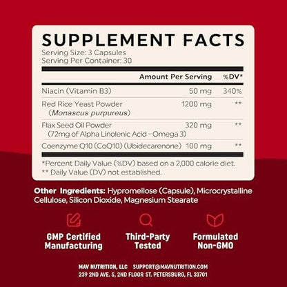 Roter Reis mit CoQ10 + Omega 3 für gesunden Cholesterinspiegel | 1200 mg | Herzgesundheit | Nicht-GVO, glutenfrei | 90 Kapseln
