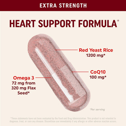 Roter Reis mit CoQ10 + Omega 3 für gesunden Cholesterinspiegel | 1200 mg | Herzgesundheit | Nicht-GVO, glutenfrei | 90 Kapseln