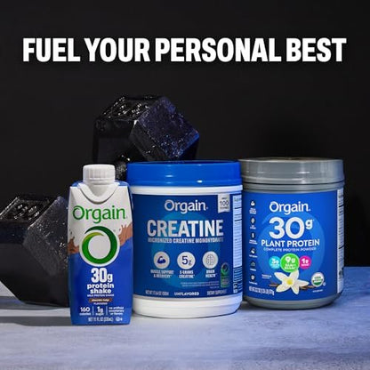 Orgain Kreatin Monohydrat Micronisiertes Pulver, 100 Portionen, Ungesüßt, Unterstützt Muskelwachstum, Erholung nach dem Training und Gehirngesundheit, ohne künstliche Zusätze, für Männer und Frauen (Verpackung kann variieren)