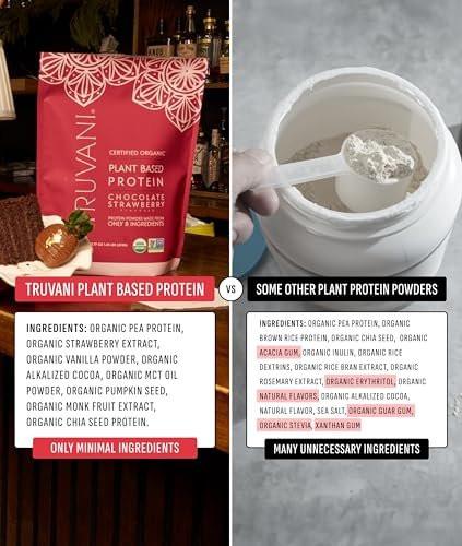 Truvani Veganes Erbsenproteinpulver | Schokolade-Erdbeere | 20g Bio-Pflanzenprotein | 1 Portion | Keto | Gluten- & laktosefrei | Wenig Kohlenhydrate | Ohne Zuckerzusatz