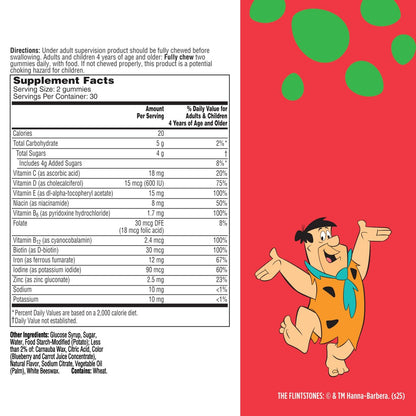 Flintstones Vitamine für wählerische Kinder + Eisen – Multivitamin Gummis mit Vitamin C, D, E, B6 und Eisen, Traubengeschmack, 60 Gummis