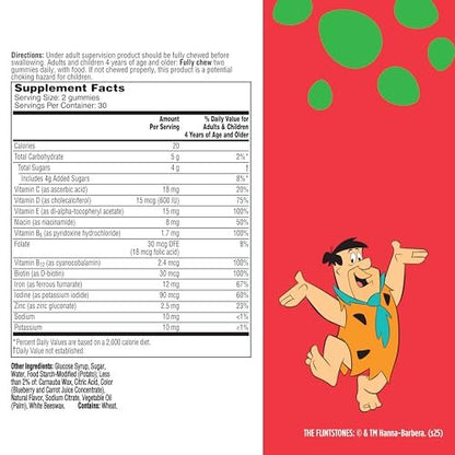Flintstones Vitamine für wählerische Kinder + Eisen – Multivitamin Gummis mit Vitamin C, D, E, B6 und Eisen, Traubengeschmack, 60 Gummis