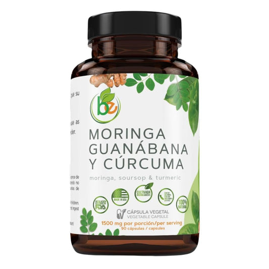 Moringa, Guanabana & Curcuma – 90 Kapseln, 1500 mg pro Portion, kraftvolle Mischung aus 100% natürlichen Premium-Zutaten, biologisch angebaut
