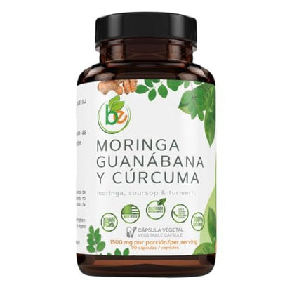 Moringa, Guanabana & Curcuma – 90 Kapseln, 1500 mg pro Portion, kraftvolle Mischung aus 100% natürlichen Premium-Zutaten, biologisch angebaut