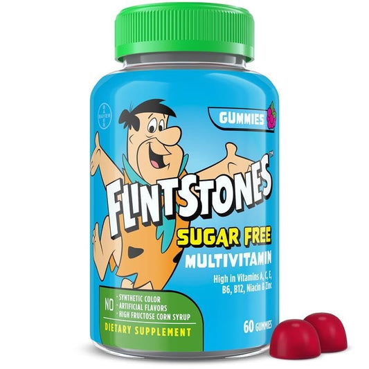 Flintstones Multivitamine für Kinder – Zuckerfreie Multivitamin-Gummis mit Vitamin A, C, E, B6 & B12, Himbeergeschmack, 60 Stück