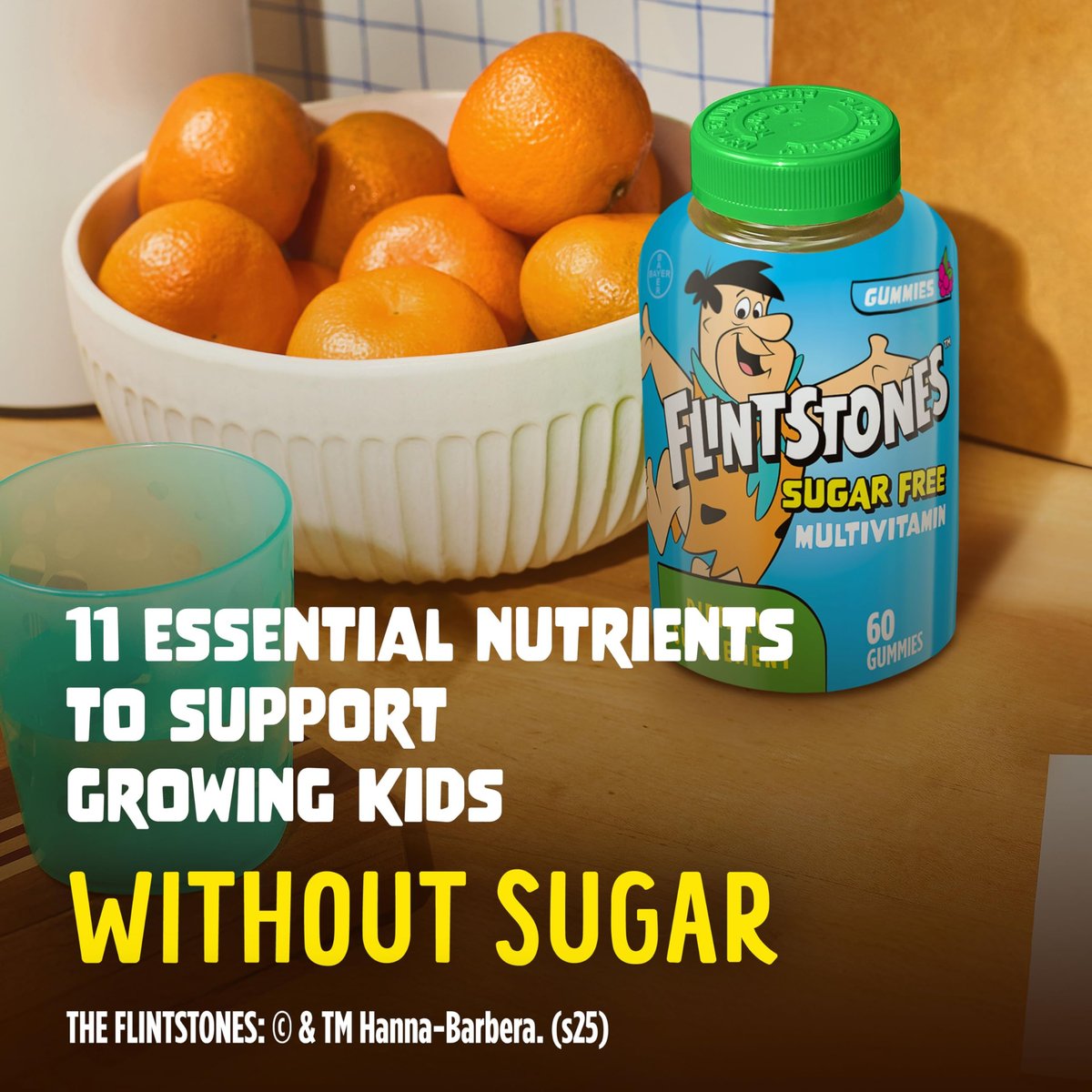 Flintstones Multivitamine für Kinder – Zuckerfreie Multivitamin-Gummis mit Vitamin A, C, E, B6 & B12, Himbeergeschmack, 60 Stück