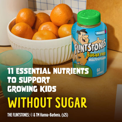 Flintstones Multivitamine für Kinder – Zuckerfreie Multivitamin-Gummis mit Vitamin A, C, E, B6 & B12, Himbeergeschmack, 60 Stück