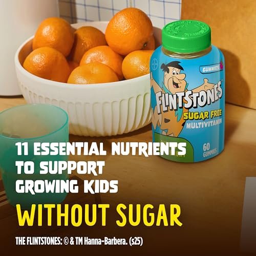 Flintstones Multivitamine für Kinder – Zuckerfreie Multivitamin-Gummis mit Vitamin A, C, E, B6 & B12, Himbeergeschmack, 60 Stück