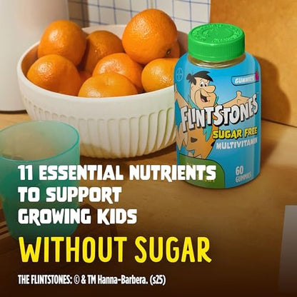 Flintstones Multivitamine für Kinder – Zuckerfreie Multivitamin-Gummis mit Vitamin A, C, E, B6 & B12, Himbeergeschmack, 60 Stück