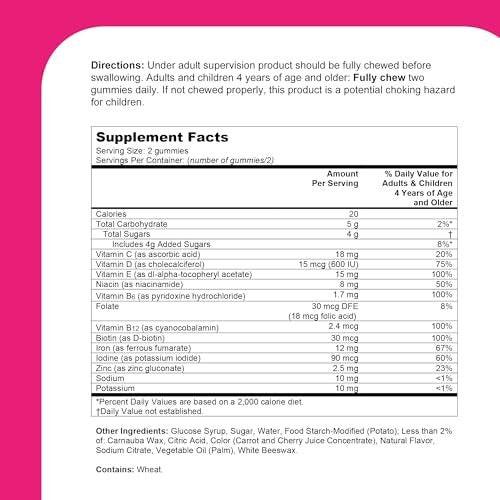 One A Day Kids Multivitamin mit Eisen Gummibärchen – Vitamin D, C, E, Zink für Immununterstützung, Kirschgeschmack, 60 Stück