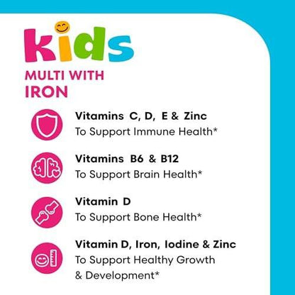 One A Day Kids Multivitamin mit Eisen Gummibärchen – Vitamin D, C, E, Zink für Immununterstützung, Kirschgeschmack, 60 Stück