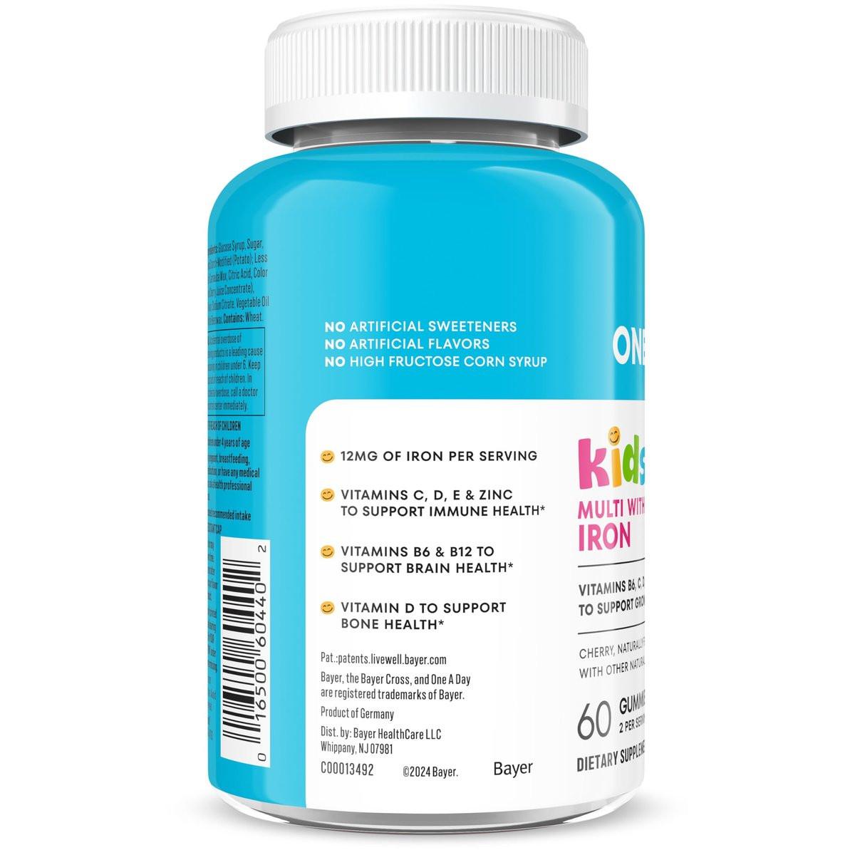 One A Day Kids Multivitamin mit Eisen Gummibärchen – Vitamin D, C, E, Zink für Immununterstützung, Kirschgeschmack, 60 Stück