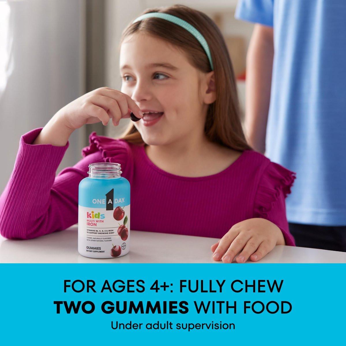 One A Day Kids Multivitamin mit Eisen Gummibärchen – Vitamin D, C, E, Zink für Immununterstützung, Kirschgeschmack, 60 Stück