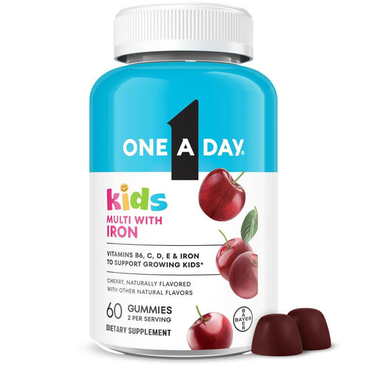One A Day Kids Multivitamin mit Eisen Gummibärchen – Vitamin D, C, E, Zink für Immununterstützung, Kirschgeschmack, 60 Stück