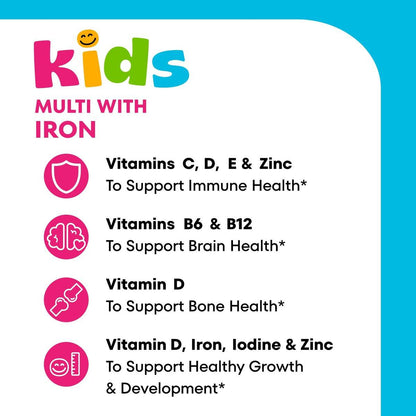 One A Day Kids Multivitamin mit Eisen Gummibärchen – Vitamin D, C, E, Zink für Immununterstützung, Kirschgeschmack, 60 Stück