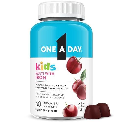 One A Day Kids Multivitamin mit Eisen Gummibärchen – Vitamin D, C, E, Zink für Immununterstützung, Kirschgeschmack, 60 Stück