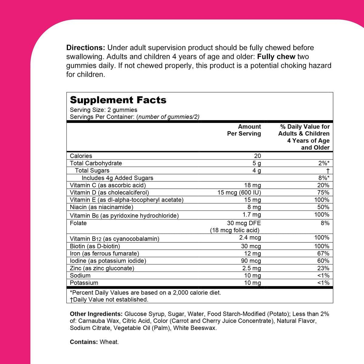 One A Day Kids Multivitamin mit Eisen Gummibärchen – Vitamin D, C, E, Zink für Immununterstützung, Kirschgeschmack, 60 Stück