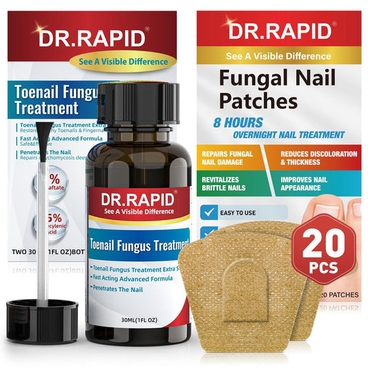DR.RAPID Nagelpilz Behandlung Extra Stärke - 30mL Flüssigkeit & 20 Pilz-Nagelpflaster, Nagelreparatur für beschädigte Nägel, Fußpilz - Nagelpflege-Set