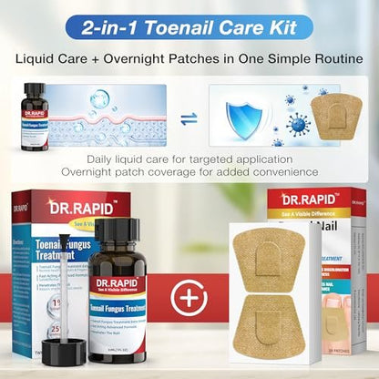 DR.RAPID Nagelpilz Behandlung Extra Stärke - 30mL Flüssigkeit & 20 Pilz-Nagelpflaster, Nagelreparatur für beschädigte Nägel, Fußpilz - Nagelpflege-Set