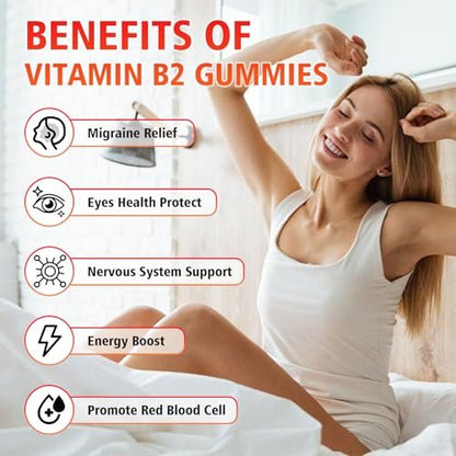 GrnLife Vitamin B2 Gummis – Riboflavin 400mg mit Magnesium für Kinder & Erwachsene, B2 Gummis zur Migräne-Linderung & Energieunterstützung, Erdbeergeschmack, 60 Stück