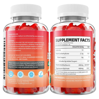 GrnLife Vitamin B2 Gummis – Riboflavin 400mg mit Magnesium für Kinder & Erwachsene, B2 Gummis zur Migräne-Linderung & Energieunterstützung, Erdbeergeschmack, 60 Stück