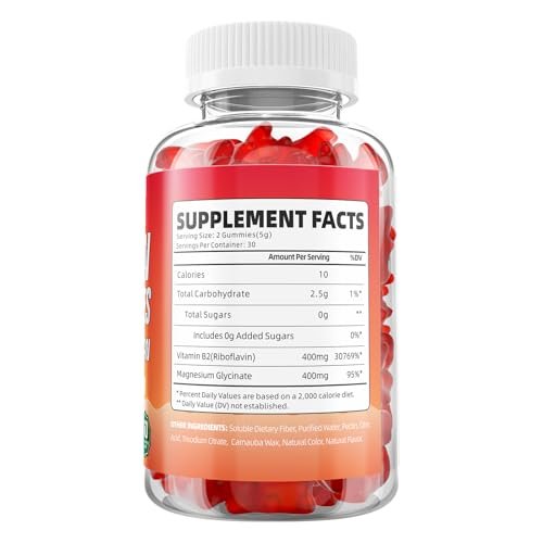 GrnLife Vitamin B2 Gummis – Riboflavin 400mg mit Magnesium für Kinder & Erwachsene, B2 Gummis zur Migräne-Linderung & Energieunterstützung, Erdbeergeschmack, 60 Stück