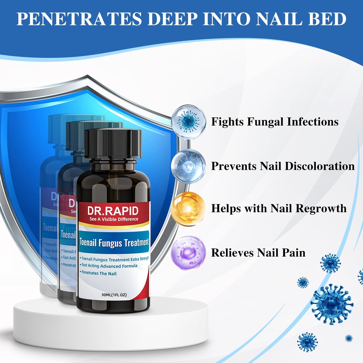 DR.RAPID Nagelpilz Behandlung Extra Stark – Effektive antimykotische Nagelreparatur mit Teebaumöl, schnelle Wirkung bei beschädigten Nägeln & eingewachsenen Zehennägeln – 60 ml (2 x 30 ml)
