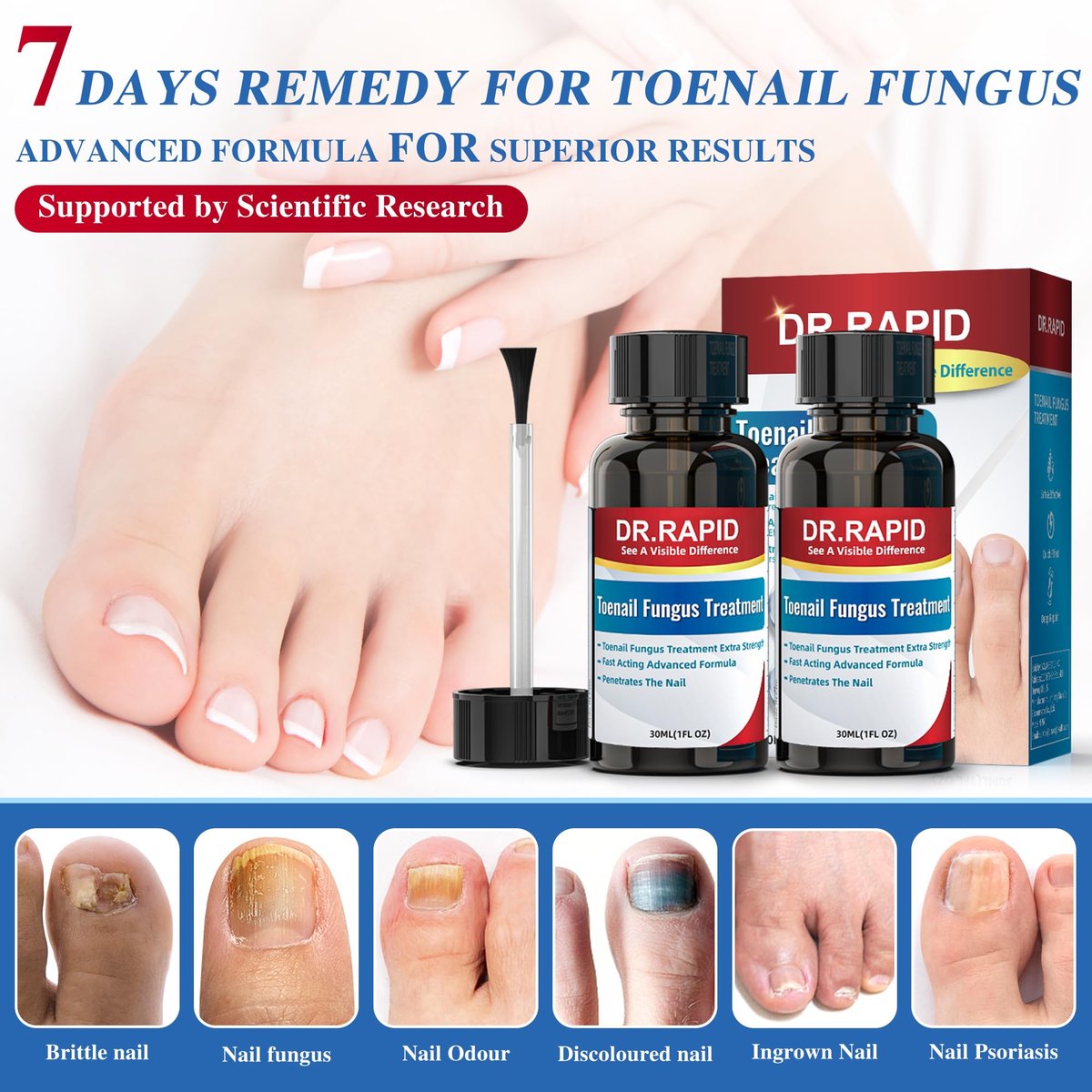 DR.RAPID Nagelpilz Behandlung Extra Stark – Effektive antimykotische Nagelreparatur mit Teebaumöl, schnelle Wirkung bei beschädigten Nägeln & eingewachsenen Zehennägeln – 60 ml (2 x 30 ml)