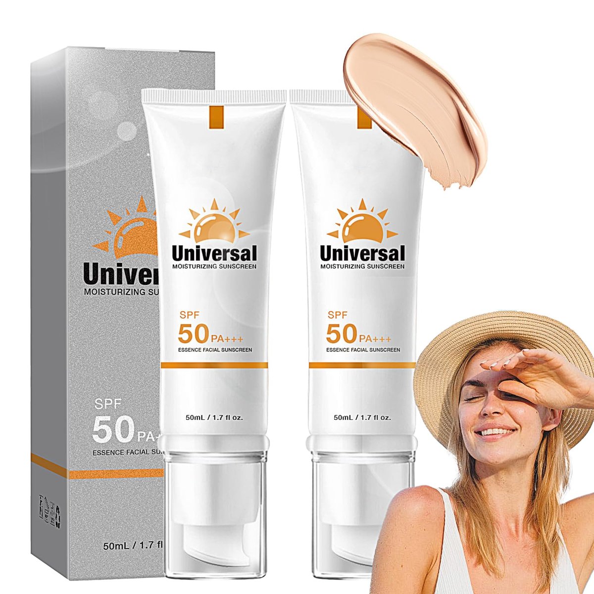 2er-Pack getönte Gesichtssonnencreme SPF 50, Universal getönte Feuchtigkeitscreme SPF50 PA+++, Sonnenschutz mit Farbe, hydratisierende Sonnenessenz, nicht klebend, gegen UVA- und UVB-Strahlen