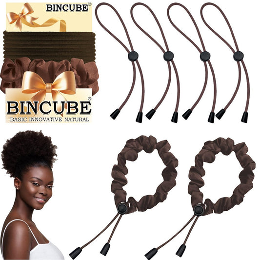 6 Stück Braune verstellbare Haar-Gummis für Afro Puff, dehnbare Satin-Scrunchies mit elastischem Band für dickes, lockiges und natürliches Haar, einfach anzupassendes Accessoire für Afro Puff, Pineapple und 4b/4c Frisuren